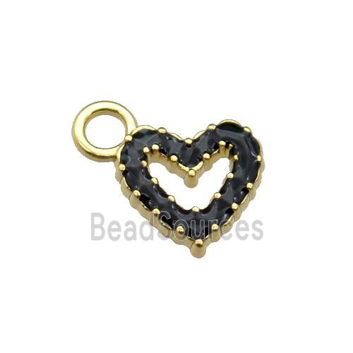 copper Heart pendant with black enamel, gold plated