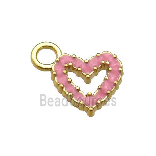 copper Heart pendant with pink enamel, gold plated