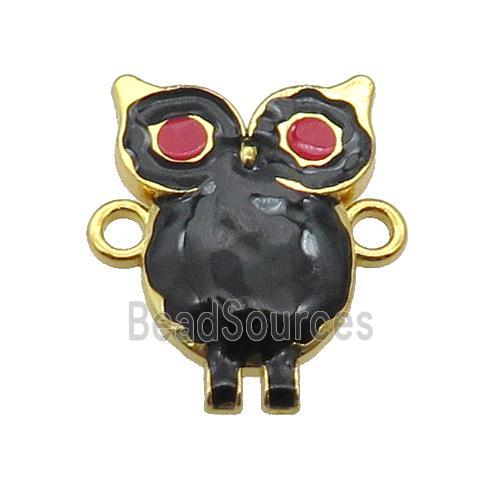 copper Owl connector with black enamel, gold plated