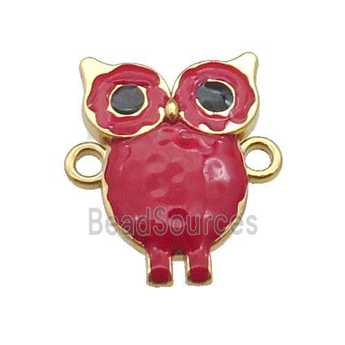 copper Owl connector with red enamel, gold plated