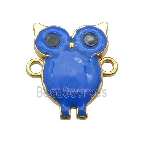 copper Owl connector with blue enamel, gold plated