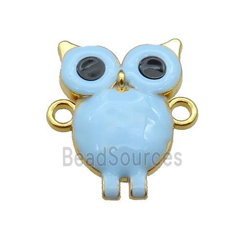 copper Owl connector with blue enamel, gold plated