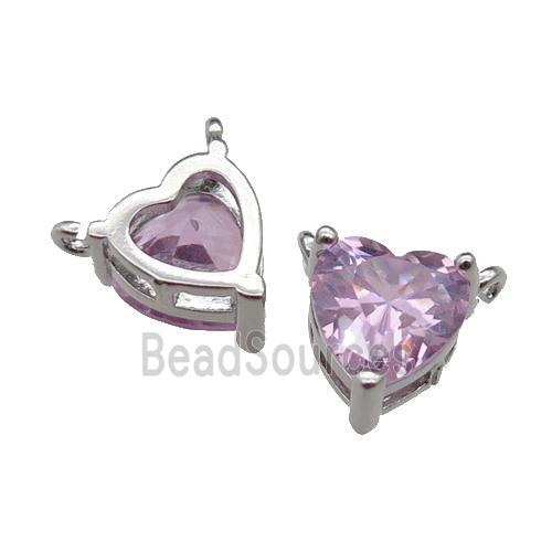 copper hear pendant pave pink zircon, platinum plated