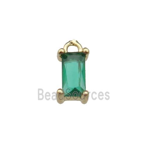 copper rectangle pendant pave green zircon, gold plated