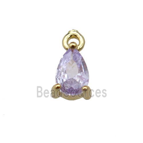 copper teardrop pendant pave purple zircon, gold plated