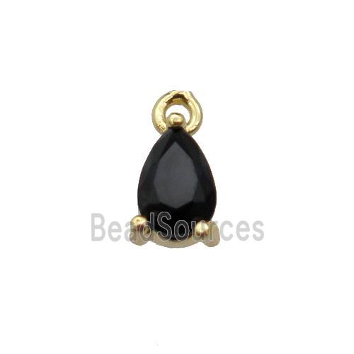 copper teardrop pendant pave black zircon, gold plated