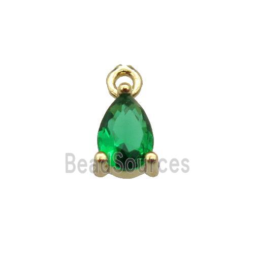 copper teardrop pendant pave green zircon, gold plated