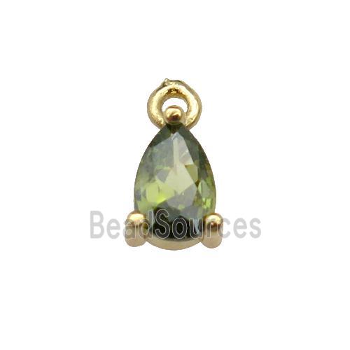 copper teardrop pendant pave olive zircon, gold plated