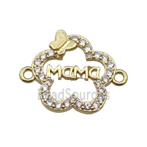 copper flower MaMa connector pave zircon, gold plated