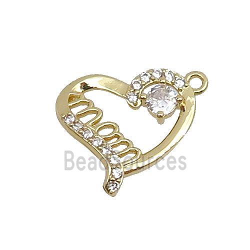 copper Heart MOM pendant pave zircon, gold plated