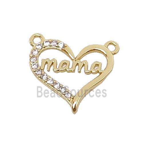 copper Heart MaMa pendant pave zircon with 2loops, gold plated