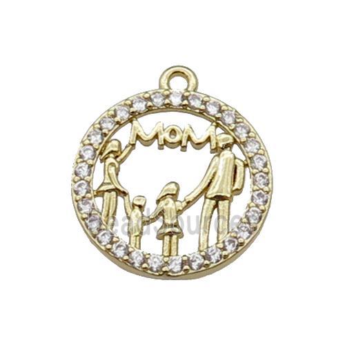 copper circle MOM pendant pave zircon, family, gold plated