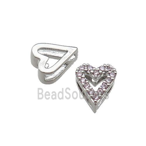 copper Heart beads pave zircon, platinum plated