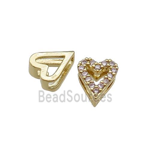 copper Heart beads pave zircon, gold plated