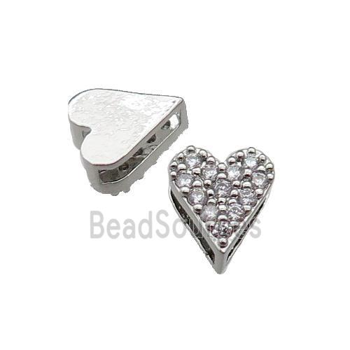 copper Heart beads pave zircon, platinum plated