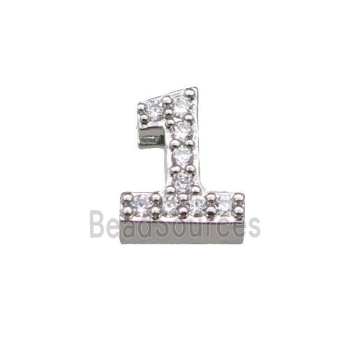 copper Number-1 Beads pave zircon, platinum plated