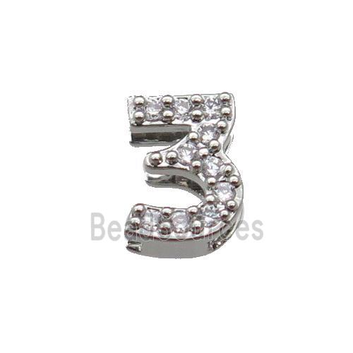 copper Number-3 Beads pave zircon, platinum plated