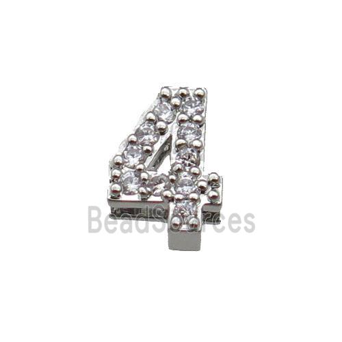 copper Number-4 Beads pave zircon, platinum plated