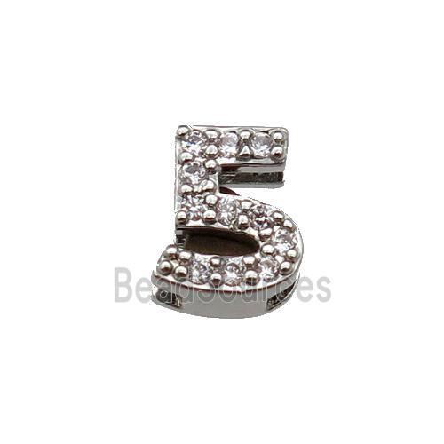 copper Number-5 Beads pave zircon, platinum plated