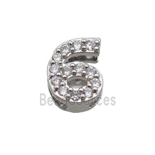 copper Number-6 Beads pave zircon, platinum plated