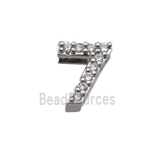 copper Number-7 Beads pave zircon, platinum plated