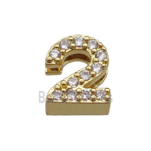 copper Number-2 Beads pave zircon, gold plated