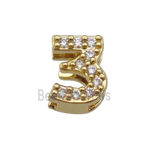 copper Number-3 Beads pave zircon, gold plated