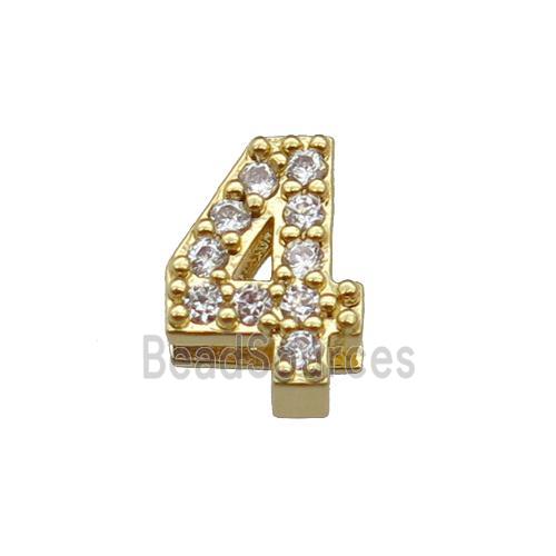 copper Number-4 Beads pave zircon, gold plated