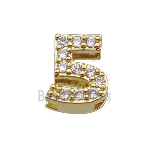 copper Number-5 Beads pave zircon, gold plated