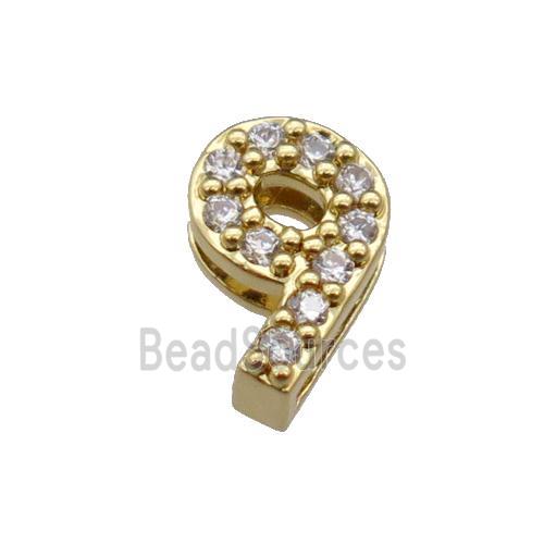 copper Number-9 Beads pave zircon, gold plated