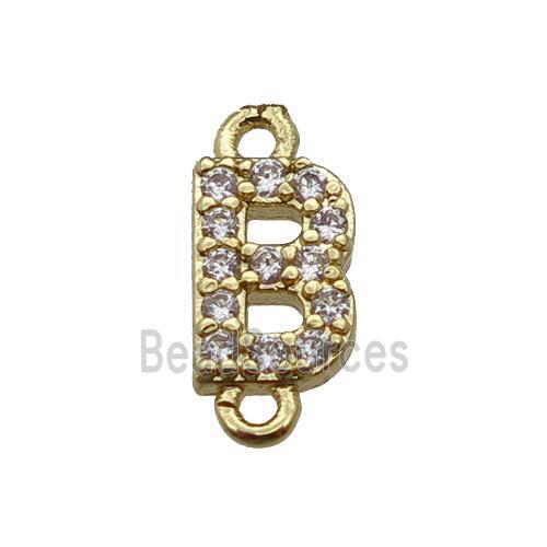 copper letter-B connector pave zircon, gold plated