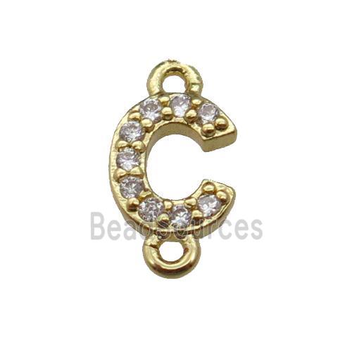 copper letter-C connector pave zircon, gold plated