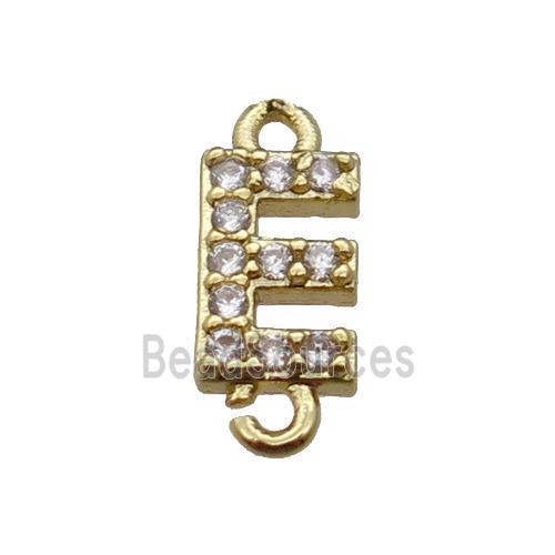 copper letter-E connector pave zircon, gold plated