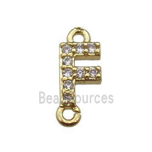 copper letter-F connector pave zircon, gold plated