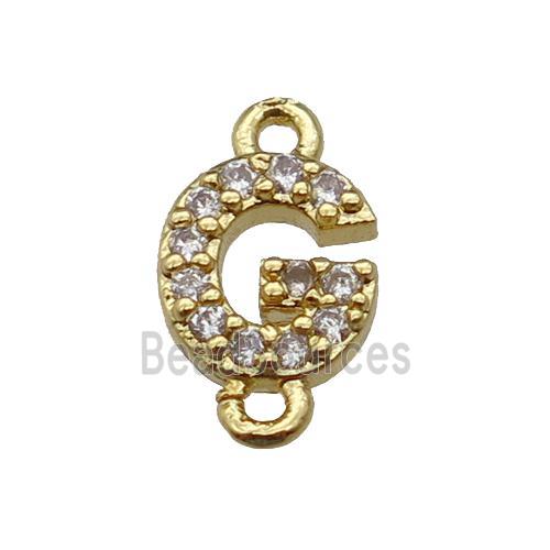 copper letter-G connector pave zircon, gold plated