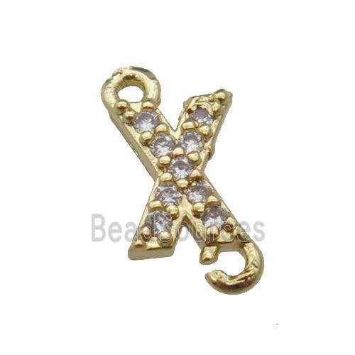 copper letter-X connector pave zircon, gold plated