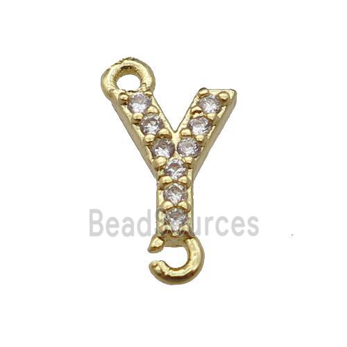 copper letter-Y connector pave zircon, gold plated