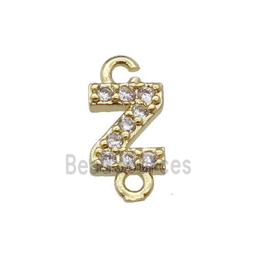 copper letter-Z connector pave zircon, gold plated