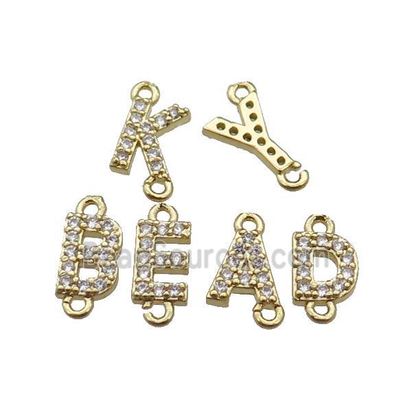 mix copper alphabet letter connector pave zircon, gold plated