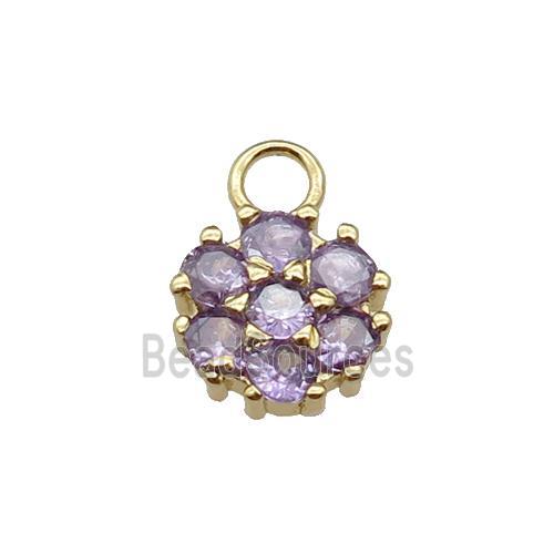 copper flower pendant pave lavender zircon, gold plated