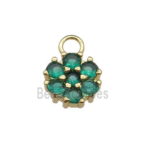 copper flower pendant pave green zircon, gold plated