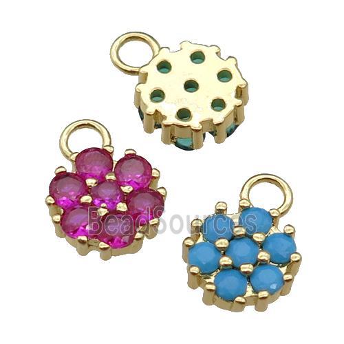 mixed copper flower pendant pave zircon, gold plated