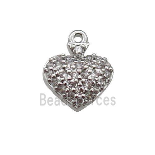 copper Heart pendant pave zircon, platinum plated