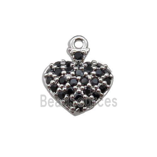 copper Heart pendant pave black zircon, platinum plated