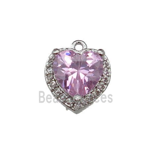 copper Heart pendant pave zircon, pink, platinum plated