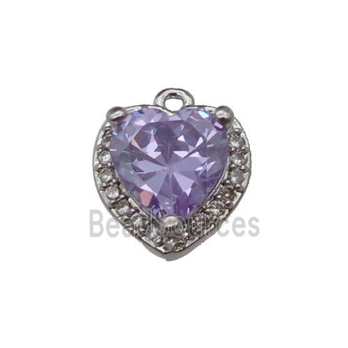 copper Heart pendant pave zircon, purple, platinum plated