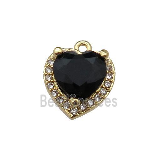 copper Heart pendant pave zircon, black, gold plated