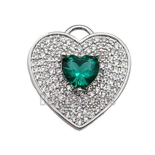 copper Heart pendant pave zircon, green, platinum plated