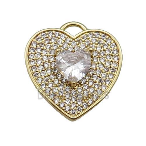 copper Heart pendant pave zircon, clear, gold plated