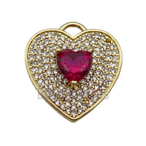 copper Heart pendant pave zircon, ruby, gold plated